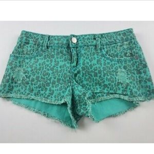 Forever 21 Green Leopard Print Denim Booty Shorts
